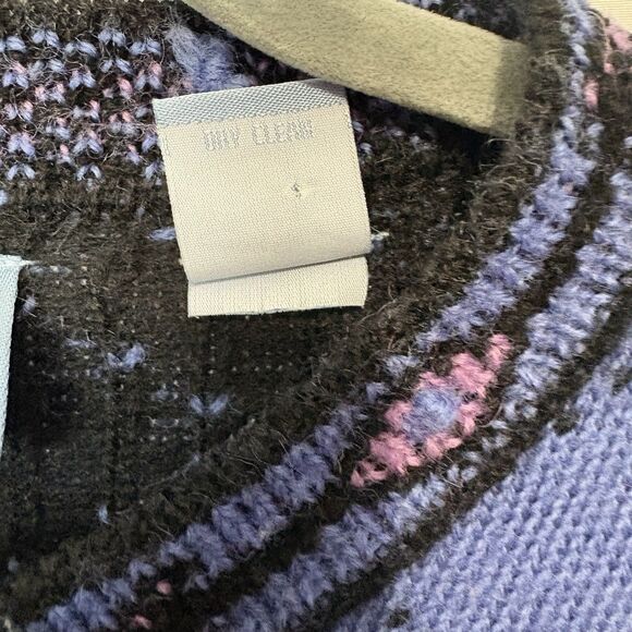 Vtg Frost Womens L Wool Blend Full Zip Nordic Cardigan Sweater Blue Border 90s - Picture 6 of 8